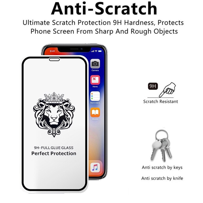 ฟิล์มกระจก9Hเต็มกาว หัวสิงโตใช้สำหรับ For iPhone 16 11 13 14 15 Pro Max XR 7 8 Plus X XS Max 12 Pro Max 14 plus 13 MINI - รูปที่ 6