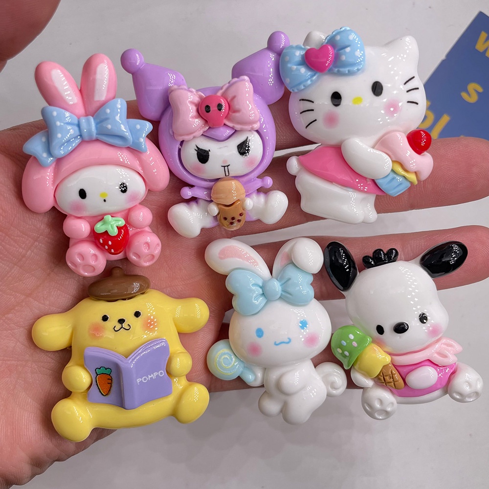 [15 #] Jibbitz Crocs กิ๊บติดผมเรซิ่น ลายการ์ตูน Sanrio 6 แบบ ขนาดใหญ่ แฮนด์เมด diy อุปกรณ์เสริม สําหรับรองเท้า FN