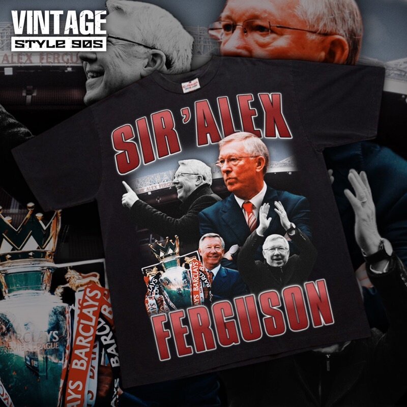คุณภาพสูง เสื้อยืดผ้าฝ้ายเสื้อยืดวินเทจสไตส์ ลาย Sir alex ferguson ป้าย Hiptrack จะเป็นตะเข็บเดี่ยวผ้าหนาคอหนาเนื้อผ้าดี