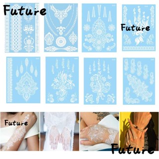 Future สติกเกอร์รอยสัก ลายลูกไม้ ดอกไม้ เฮนน่า สีขาว สีดํา สําหรับติดตกแต่งร่างกาย งานแต่งงาน ปาร์ตี้ ฤดูร้อน