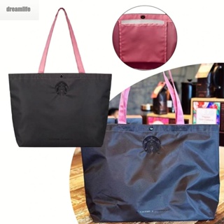 【DREAMLIFE】Durable and Practical Nylon Shoulder Bag with Starbucks and Blackpink Embroidery