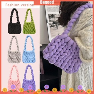 ♪Bagood♪พร้อมส่ง กระเป๋าสะพายไหล่ กระเป๋าถือ ผ้าวูลถัก แฮนด์เมด ขนาดใหญ่ จุของได้เยอะ สีพื้น แฟชั่นเรียบง่าย สําหรับสตรี