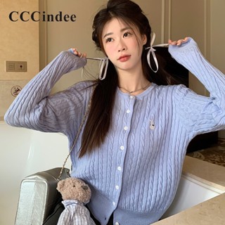 Cccindee เสื้อคาร์ดิแกน แขนยาว ปักลาย เข้ารูป สีพื้น เข้ากับทุกการแต่งกาย แฟชั่นสําหรับผู้หญิง 2023