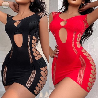 GORGEOUS~Women Women Fishnet Dress High Elastic Hollow Out Mini Dress See Through