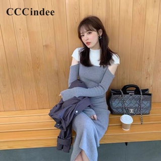 Cccindee ใหม่ ชุดเดรสแขนยาว คอกลม เข้ารูป สีตัดกัน เข้ากับทุกการแต่งกาย แฟชั่นสําหรับสตรี 2023