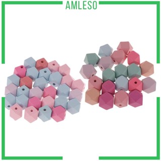 [Amleso] ลูกปัดไม้ คละสี สําหรับทําเครื่องประดับ 15 มม. 30 ชิ้น