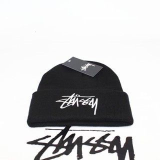 STUSSY หมวกถัก ผ้าขนสัตว์ ปักลาย แบบลําลอง สีพื้น