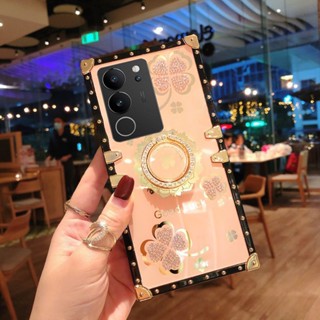 เคสโทรศัพท์มือถือแบบนิ่ม TPU กันกระแทก ลายดอกไม้ พร้อมแหวนขาตั้ง สําหรับ Vivo V29 V27 V27e 5G V 29 V 27 VivoV29 VivoV27 VivoV27e 2023