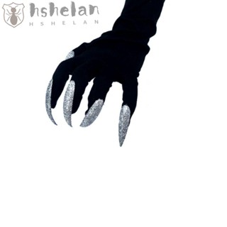 Hshelan ถุงมือผีฮาโลวีน ถุงมือคอสเพลย์ สีเงิน / สีดํา ของขวัญผ้า DIY ร้อนแรง ตกแต่งวันหยุดปาร์ตี้