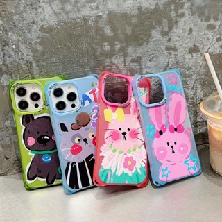 เคสโทรศัพท์มือถือแบบนิ่ม TPU ใส ผิวด้าน กันกระแทก ลายการ์ตูนสัตว์ พร้อมสายคล้อง สี่มุม สําหรับ iPhone 15 14 13 12 Pro Max