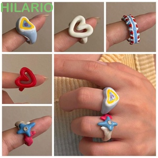 Hilario แหวนแฟชั่น โลหะผสม รูปหัวใจ เรขาคณิต สไตล์เกาหลี สําหรับผู้ชาย Y2K