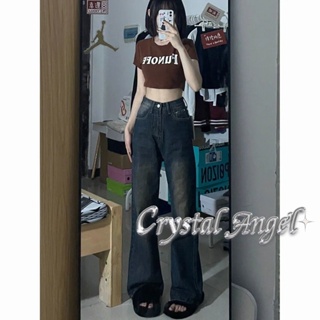 Crystal กางเกงขายาว กางเกงยีสน์ผู้หญิง ทรงหลวม ๆ ตรง Retro Hip Hop Pants 2023 NEW Style WNK23906ET 37Z230911