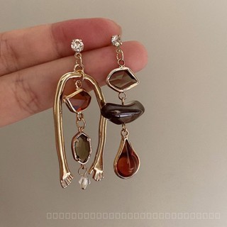 0912YWGM French Oil Painting Style Retro Artistic Abstract Earrings Female Fashionable Asymmetric Design Korean Style Personalized Earrings Earrings Fashion HVD1