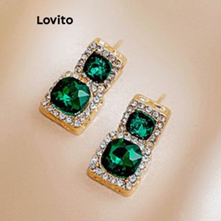 Lovito ต่างหูพลอยเทียม เรียบง่าย หรูหรา สําหรับผู้หญิง L63AD020 (สีเขียว)