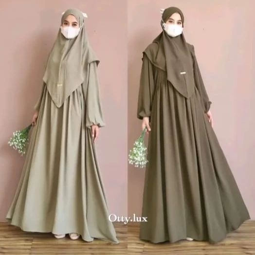 Al Zirah Siari Khimar Set / Crinkle AIRFLOW Syari Gamis / Gamis Dress Plus Khimar Size ML XL / Jumbo