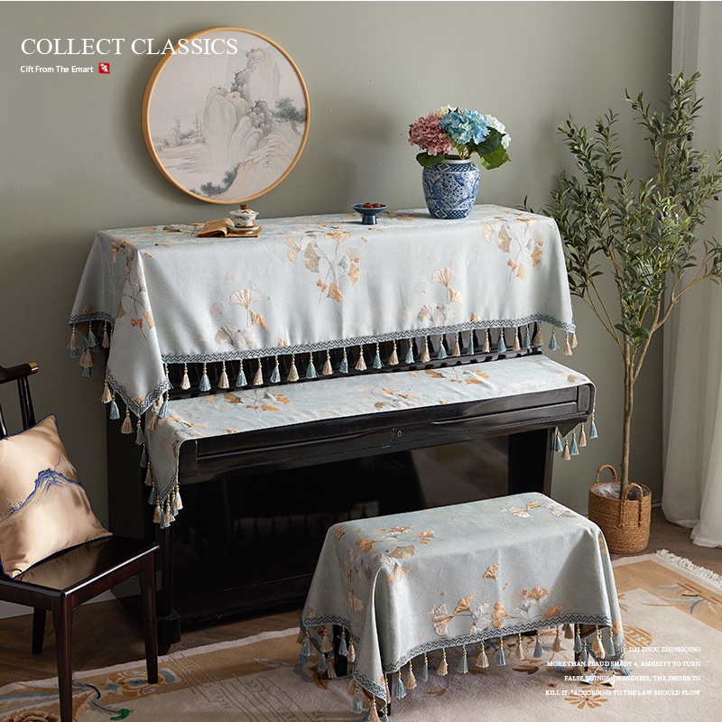 New Chinese high-end piano cover cloth, full cover fabric, light luxury European electric piano stool cover, dust cover