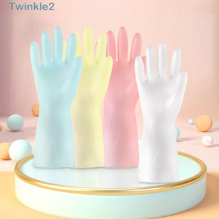 Twinkle ถุงมือยาง แบบนิ่ม สีพื้น ใช้ซ้ําได้ สําหรับซักผ้า