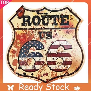 ป้ายโลหะดีบุก ลาย Route US 66 สไตล์วินเทจ 30x30 ซม. สําหรับบาร์ ผับ คลับ