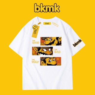 Bkmk เสื้อยืดแขนสั้น ผ้าฝ้ายแท้ ทรงหลวม ลายการ์ตูน สไตล์วินเทจ อเมริกัน เหมาะกับฤดูใบไม้ร่วง สําหรับผู้ชาย