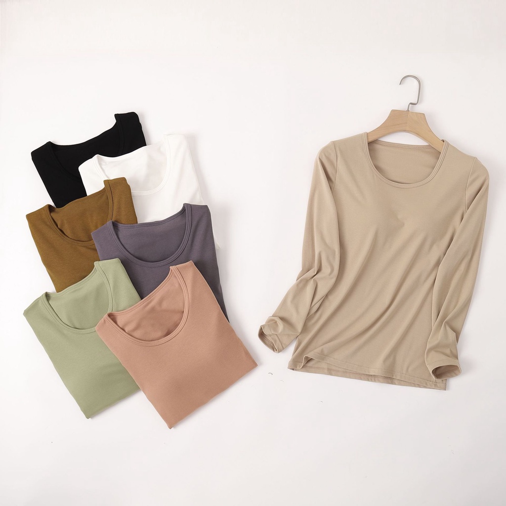2 in 1 เสื้อบราชั้นใน คอกลม แขนยาว สีพื้น พร้อมแผ่นรองหน้าอก วันพีช สําหรับผู้หญิง