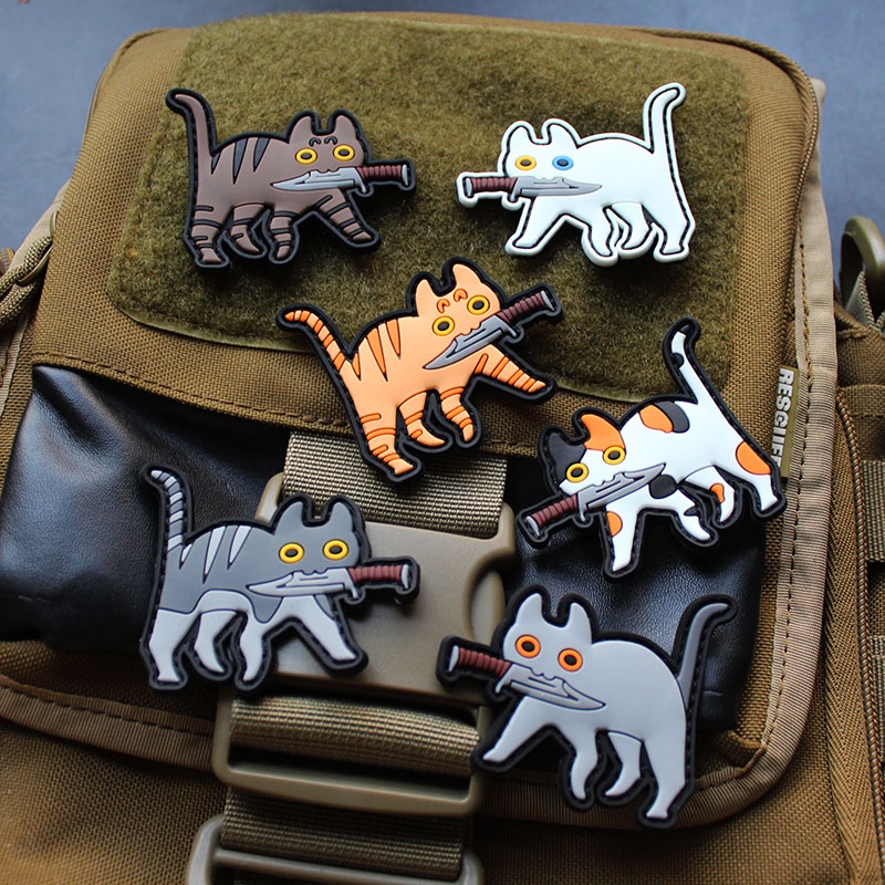 พร้อมส่ง ขายดี แผ่นแพทช์สติกเกอร์ Pvc ลายแมว Velcro 3D สําหรับติดตกแต่งปลอกแขน