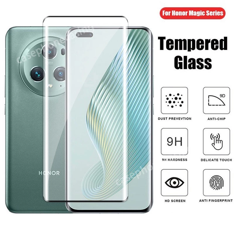 ป้องกันหน้าจอสําหรับ Honor Magic 8 7 6 5 4 Pro Lite 5G 2024 โค้งป้องกันรอยขีดข่วน 9H ความแข็งคลุมทั้งหมดกระจกนิรภัย HD Clear View ฟิล์มป้องกัน