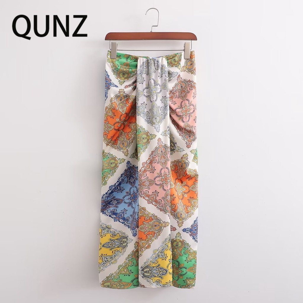Qunz กระโปรงยาวครึ่งตัว พิมพ์ลาย แฟชั่น อเนกประสงค์ 05