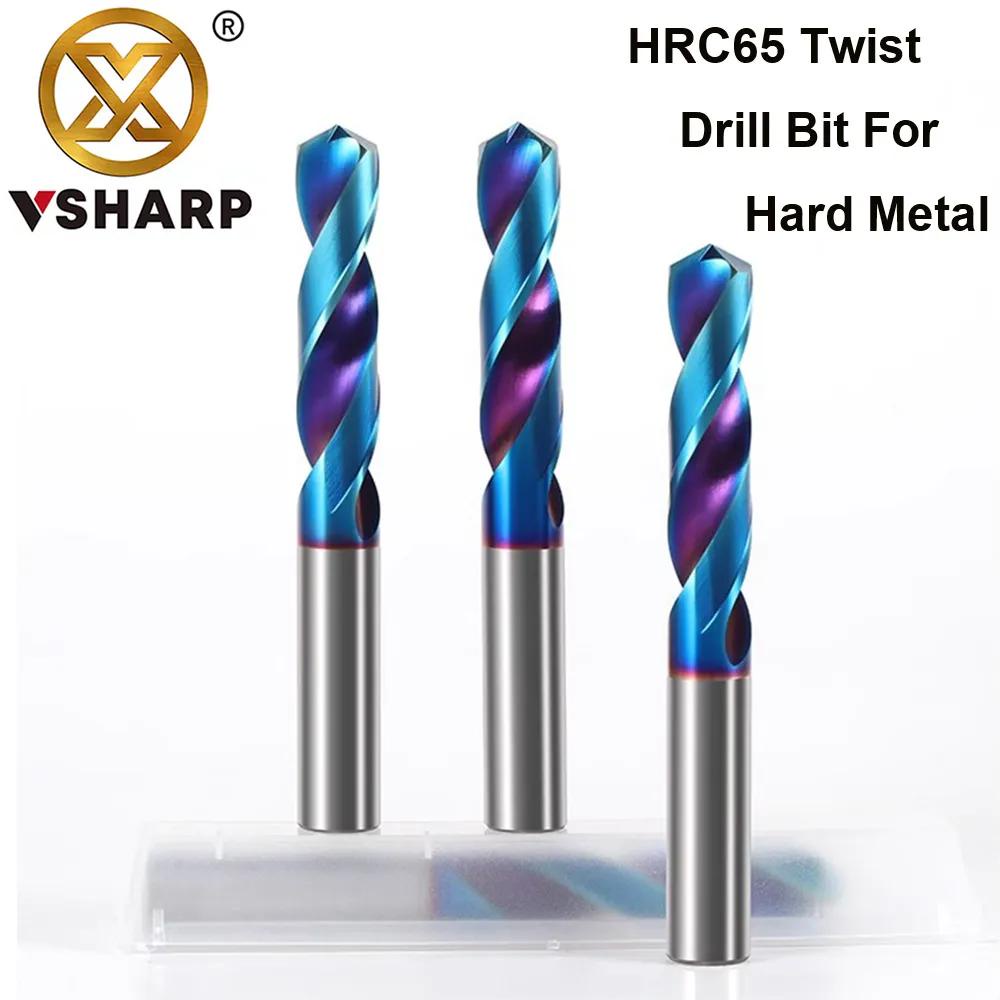 Vsharp ดอกสว่านทังแข็งเคลือบแข็ง 1.9 มม. - 5.9 มม. HRC65 NACO4 สำหรับอลูมิเนียม เหล็ก และโลหะผสม