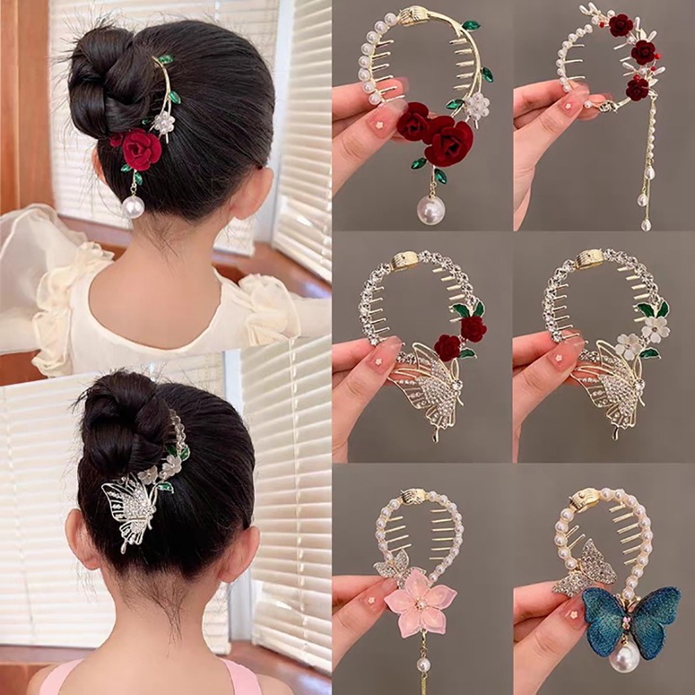 กิ๊บติดผมหางม้า ประดับไข่มุก พลอยเทียม ดอกไม้ หรูหรา เครื่องประดับ สําหรับผู้หญิง