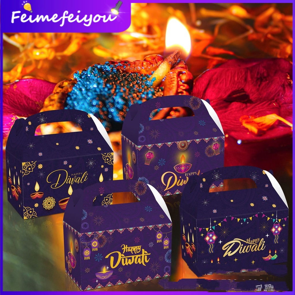 กล่องกระดาษใส่ขนม แบบมือถือ ลาย Happy Diwali 2025 สําหรับใส่ของขวัญ ปาร์ตี้