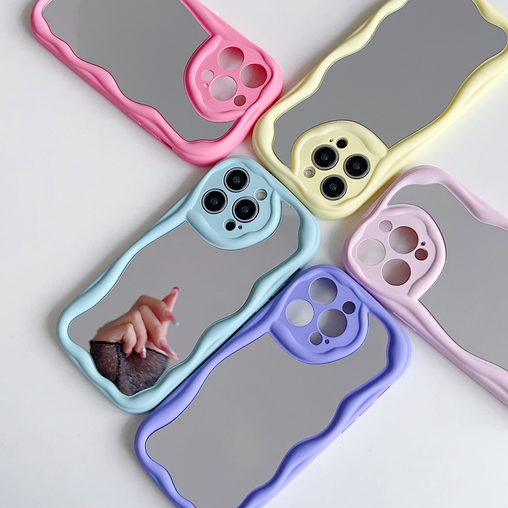 เคสโทรศัพท์มือถือแบบนิ่ม กันกระแทก ลายเส้นครีม พร้อมกระจกแต่งหน้า หรูหรา สําหรับ Samsung S21 S22 S30 Pro S23 FE Plus Ultra 5G