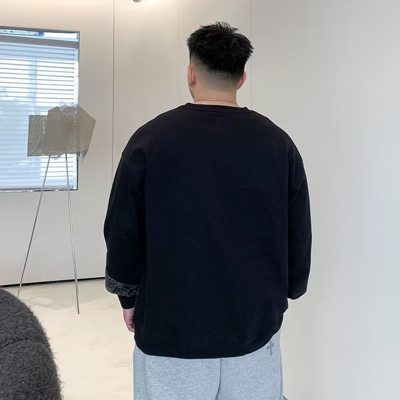 เสื้อยืดกันหนาว คอกลม แขนยาว ทรงหลวม ขนาดใหญ่ แฟชั่นสไตล์เกาหลี สําหรับผู้ชาย ไซซ์ M - 8XL