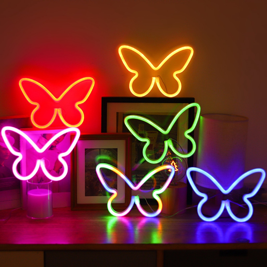 Nvh_ ป้ายไฟนีออน LED รูปผีเสื้อ 3D ชาร์จ USB สําหรับถ่ายภาพ ปาร์ตี้