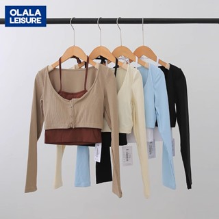 OLALA LEISURE เสื้อกีฬาโยคะ ตัวสั้น แบบแห้งเร็ว เข้ารูป เข้า…