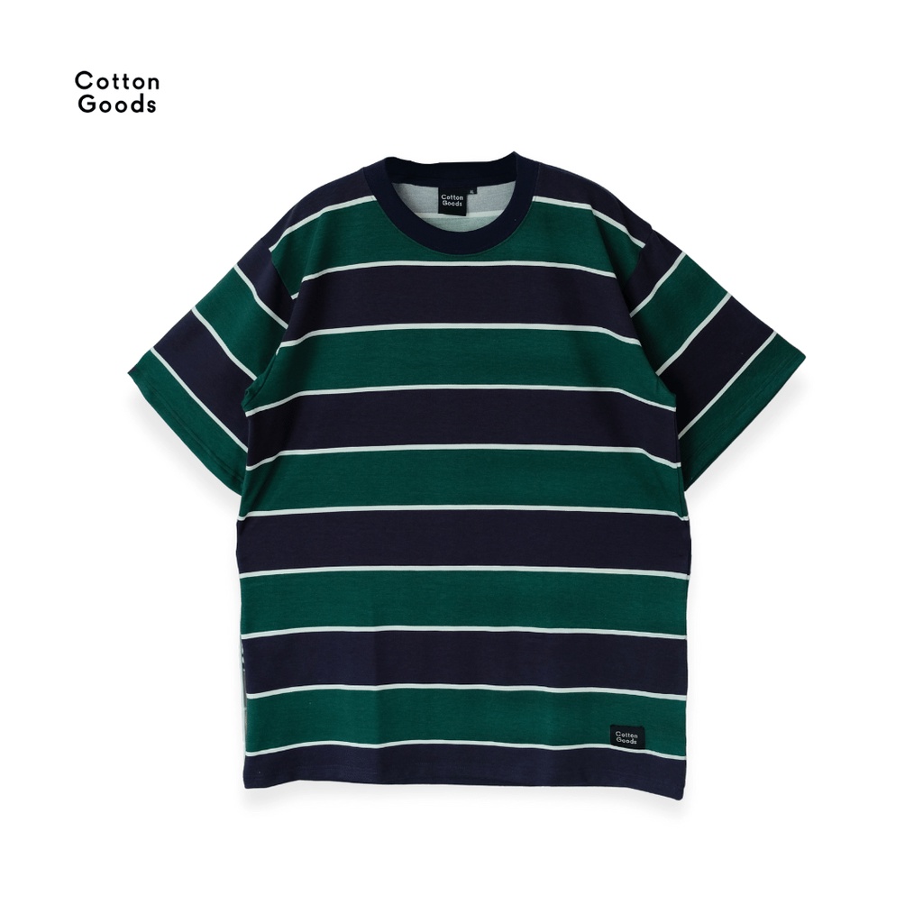 Cotton Goods Oversize Striped Twill Spandex Bence Navy Green White Tees