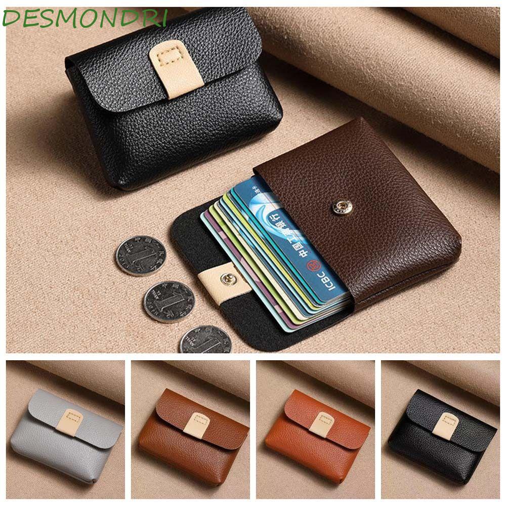 Desmondri กระเป๋าสตางค์หนัง ใบสั้น ขนาดเล็ก สีพื้น สไตล์เกาหลี เรียบง่าย สําหรับใส่เหรียญ บัตรเครดิต บัตรประจําตัวประชาชน เดินทาง