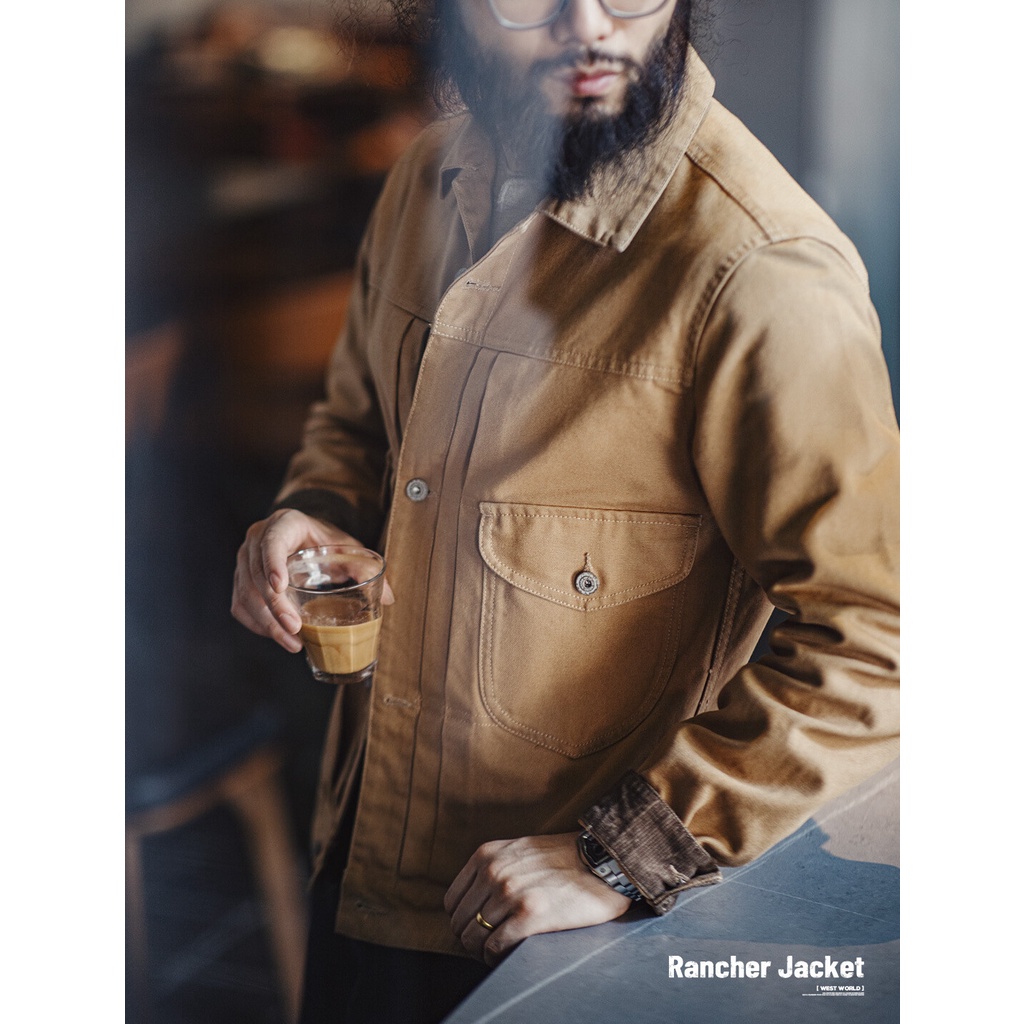 MADEN ยี่ห้อ Workwear สไตล์ฤดูใบไม้ร่วงใหม่ผู้ชายเยาวชนกลางแจ้งขี่จักรยาน Tough Guy American Retro Western Ranch แจ็คเก็ต Maillard Heavy Duty ผ้าใบเสื้อโปโล Boy Denim Coat