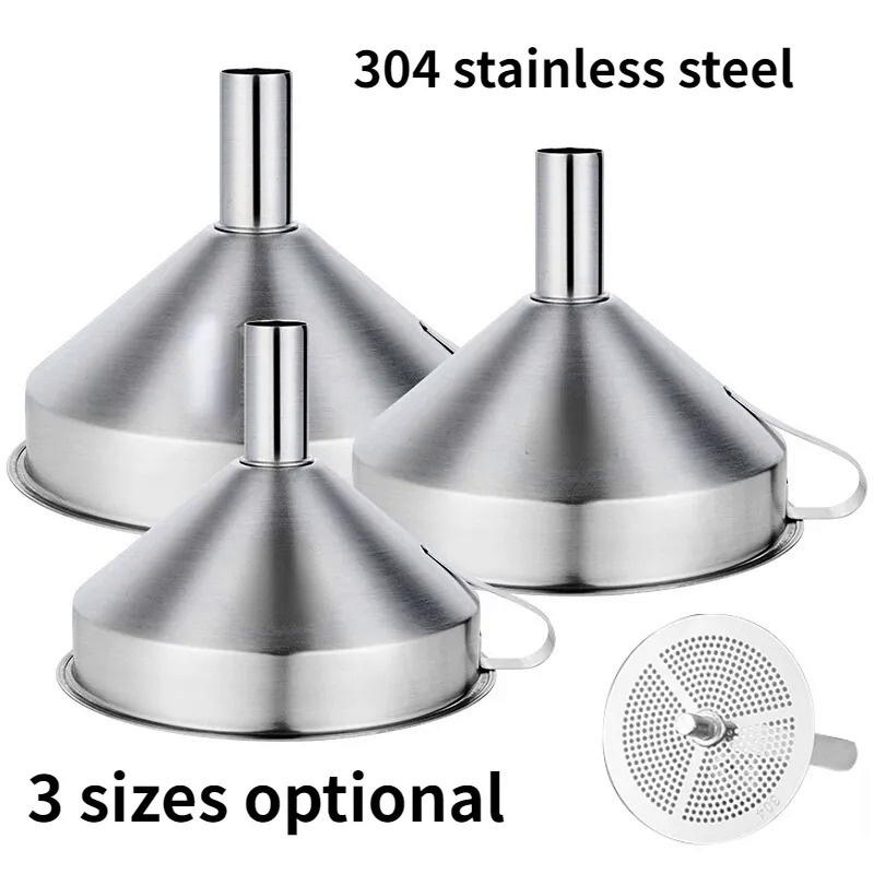 Stainless Steel Funnel Kitchen Oil Liquid Funnel Metal Funnel with Detachable Filter Wide Mouth Funn