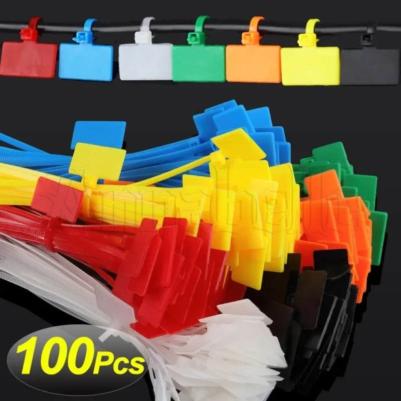 100 ชิ้น DIY ไนลอน มาร์กได้ เคเบิลไทร์ ป้าย / ปรับได้ ล็อคตัวเอง ซิปไทร์ / ห่วงพลาสติก มาร์กเกอร์ สายเคเบิล แท็ก จัดระเบียบ / กันลื่น ยึด ห่วง เครื่องมือคงที่
