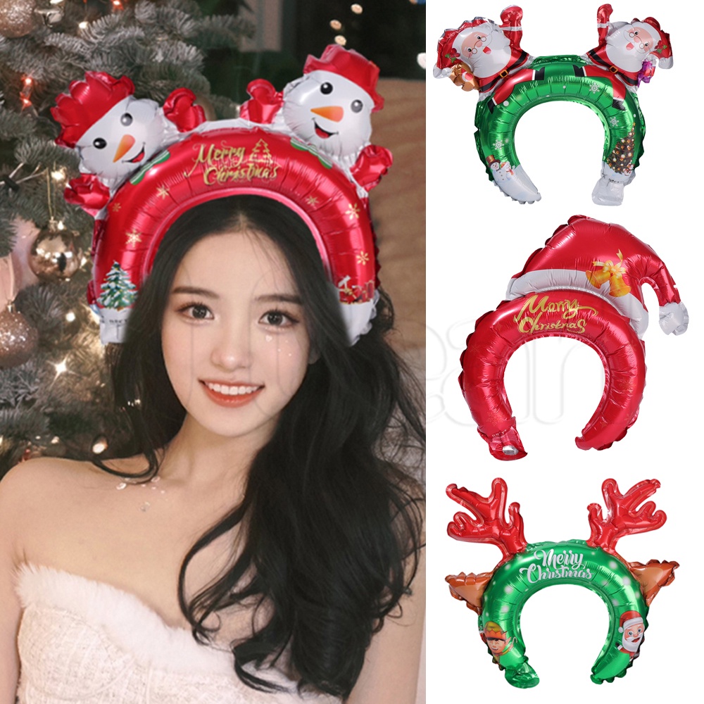ที่คาดผมลูกโป่ง ฟิล์มอลูมิเนียม รูปสโนว์แมน ซานตาคลอสน่ารัก สร้างสรรค์ สําหรับตกแต่งปาร์ตี้คริสต์มาส ปีใหม่
