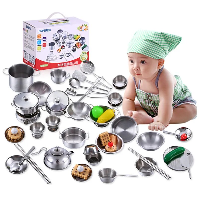 25pcs MINI Kitchen Utensils Toys Set For Kids Girl Stainless Steel Can Hold Food Cooking Kitchen Toy