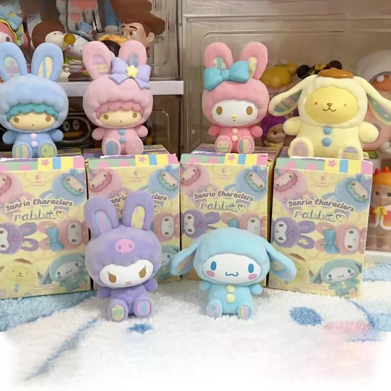 Anime Sanrio Rabbit Series Blind Box Flocking Cinnamon Kurumi Trend Toy Mini Figure Children's Room Decoration
