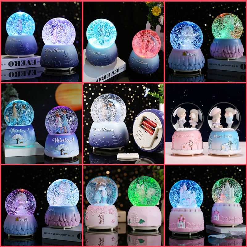 ลูกบอลคริสตัลสำหรับคู่รัก กล่องดนตรีพร้อมไฟหลากสี ของขวัญวันวาเลนไทน์สำหรับเด็กผู้หญิง ตกแต่งห้องเด็กผู้หญิง