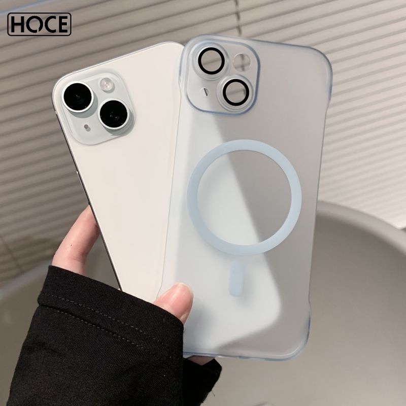 Hoce Ultra thin Frameless matte Clear Magnetic เคสโทรศัพท์สําหรับ iPhone 14 13 12 15 16 Pro Max พร้อมเลนส์ป้องกัน Hard PC ฝาครอบกรณี
