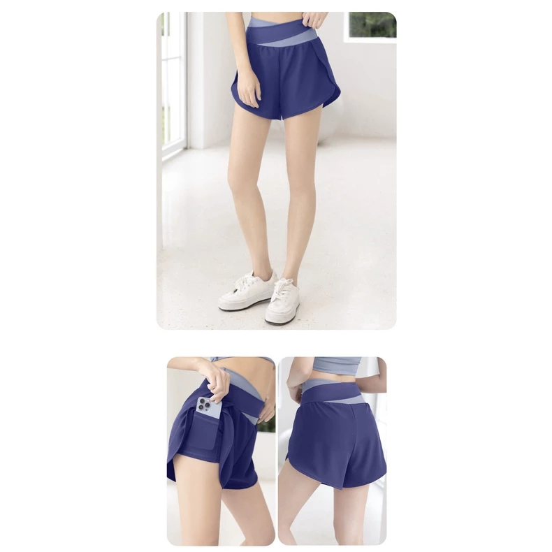 กางเกงออกกำลังกายขาสั้น YOGA-058 เอวสูงทูโทน มีซับในและกระเป๋า thumbnail 5
