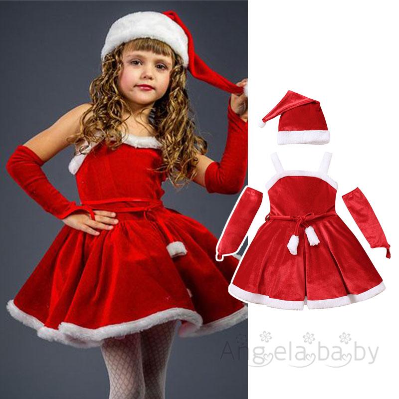 Hian-toddler Girls Christmas Sleeve Belted Dress and Gloves and Hat Set
