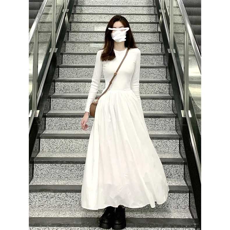 Xiao ชุดเดรสกระโปรงยาว เอวสูง ทรงสลิมฟิต สีดํา สไตล์ฝรั่งเศส เฮปเบิร์น สําหรับสตรี T9TI