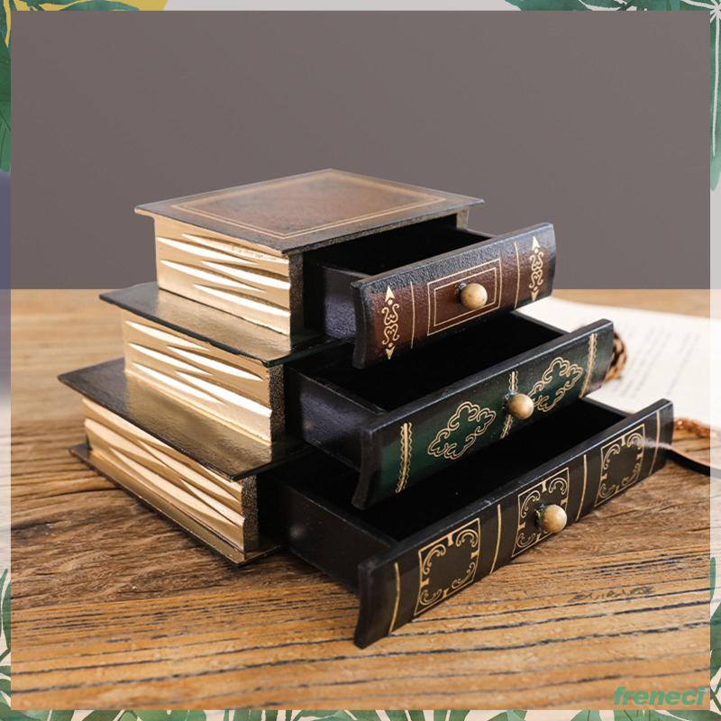 [Freneci] กล่องเก็บเครื่องประดับ ไม้ปลอม รูปหนังสือ ของขวัญ