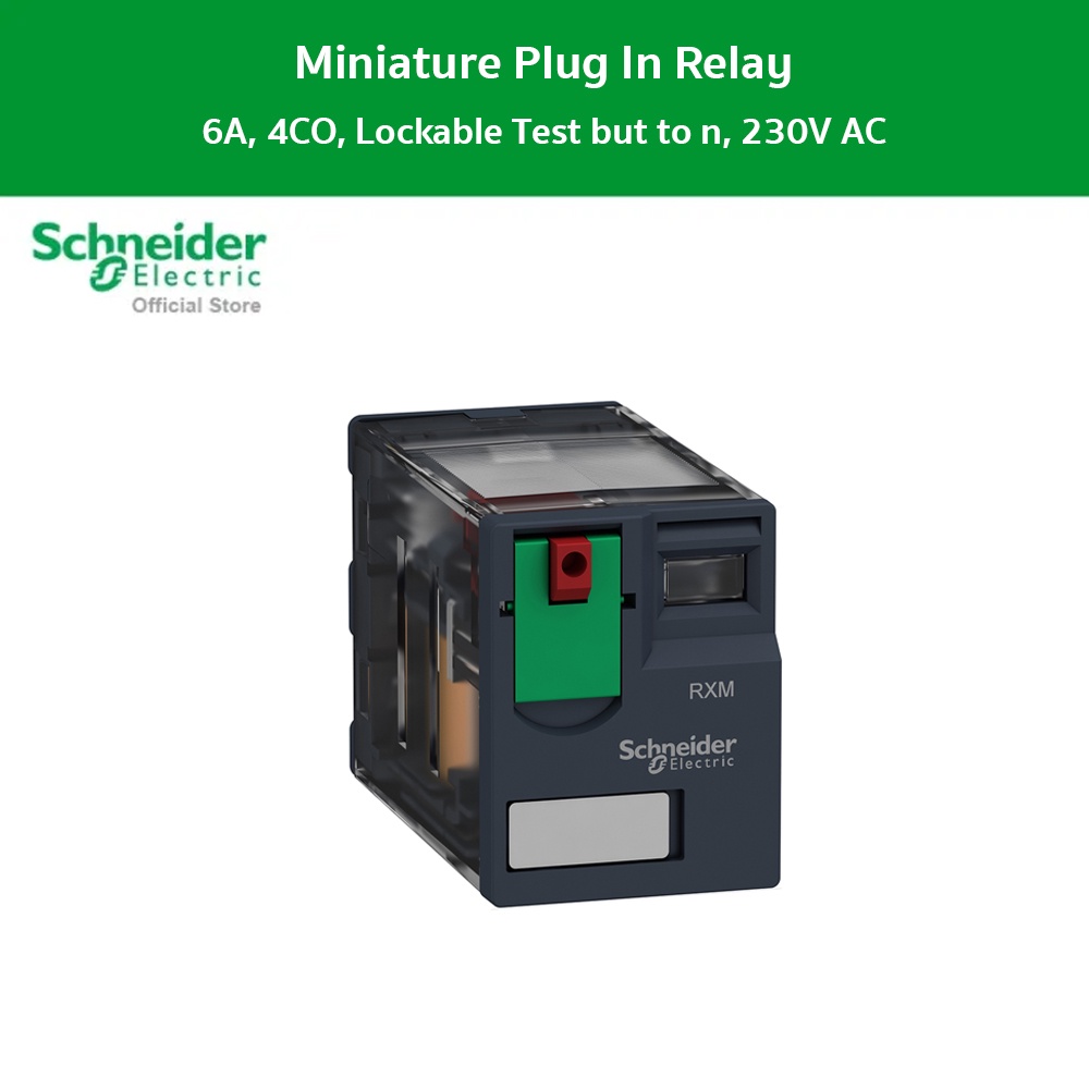 Schneider Electric Miniature plug in relay, ฮาร์โมนี, 6A, 4CO, lockable test button, 230V AC l RXM4A