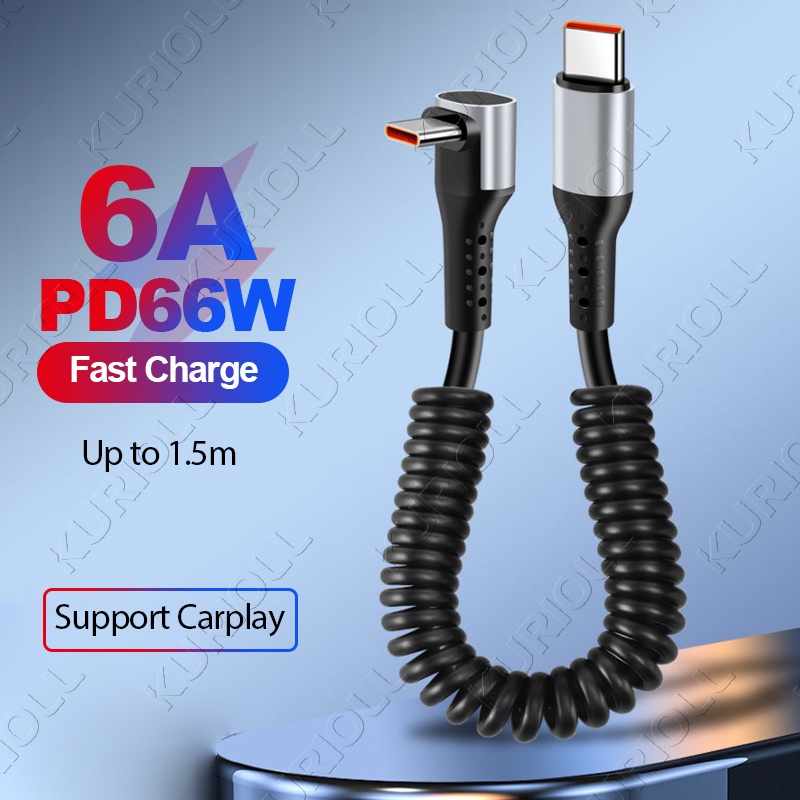 สายชาร์จ USB Type C 6A 66W 90 องศา ชาร์จเร็ว สําหรับ iPhone 15 Tesla